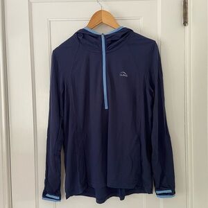 L.L. Bean navy hooded pullover, size large